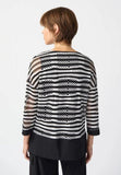 Joseph Ribkoff 241255 Black/White Striped Open-Knit 3/4 Sleeve Hi-Low Top