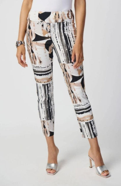 Patterned pants worn by a person on a white background