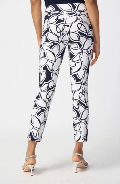 Joseph Ribkoff 241270 Midnight Blue/Vanilla Leaf Print Pull On Cropped Pants