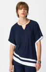 Joseph Ribkoff 241279 Midnight Blue/Vanilla Striped Short Sleeve Asymmetric Top