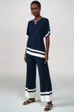 Joseph Ribkoff 241292 Midnight Blue/Vanilla Color-Block Wide Leg Pants