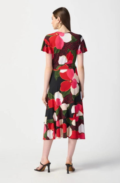 Joseph Ribkoff 241285 Black-Multi Floral Print Flowy Wrap Dress