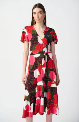 Joseph Ribkoff 241285 Black-Multi Floral Print Flowy Wrap Dress