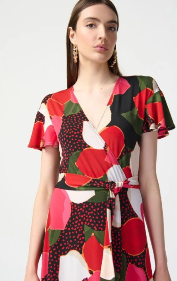Joseph Ribkoff 241285 Black-Multi Floral Print Flowy Wrap Dress