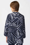 Joseph Ribkoff 241291 Midnight Blue/Vanilla Geometric Print Swing Asymmetric Jacket