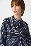 Joseph Ribkoff 241291 Midnight Blue/Vanilla Geometric Print Swing Asymmetric Jacket