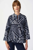 Joseph Ribkoff 241291 Midnight Blue/Vanilla Geometric Print Swing Asymmetric Jacket