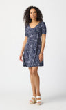 Joseph Ribkoff 241293 Midnight Blue/Vanilla Wavy Print Short A-Line Dress