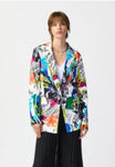 Joseph Ribkoff 241302 Vanilla/Multi Abstract Print One-Button Longline Blazer Jacket