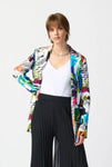 Joseph Ribkoff 241302 Vanilla/Multi Abstract Print One-Button Longline Blazer Jacket