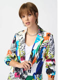 Joseph Ribkoff 241302 Vanilla/Multi Abstract Print One-Button Longline Blazer Jacket