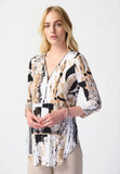 Joseph Ribkoff 241310 Vanilla/Multi Abstract Print Zip Front Tunic Top