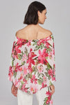 Joseph Ribkoff 241780 Vanilla/Multi Floral Print Off-Shoulder Chiffon Top