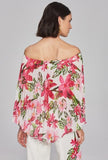 Joseph Ribkoff 241780 Vanilla/Multi Floral Print Off-Shoulder Chiffon Top