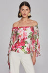 Joseph Ribkoff 241780 Vanilla/Multi Floral Print Off-Shoulder Chiffon Top