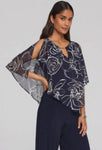 Joseph Ribkoff 241783 Midnight Blue/Vanilla Floral Print Chiffon Split Poncho Top