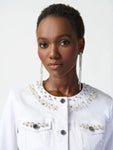 Joseph Ribkoff 241912 Vanilla Embellished Crew Neck Denim Jacket