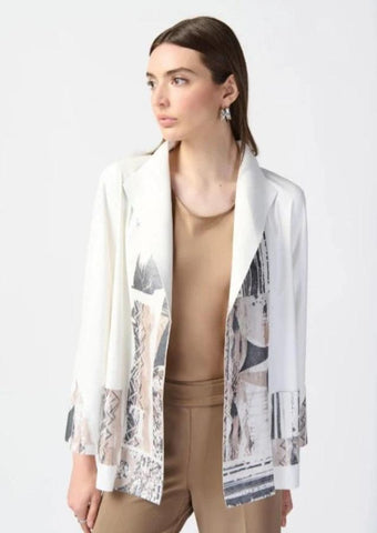 Joseph Ribkoff 241919 Vanilla/Multi Abstract Print Faux Suede Jacket