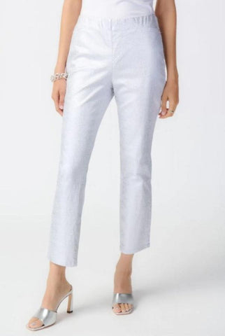 Joseph Ribkoff 241932 White/Silver Metallic Textured Animal Print Cropped Pants