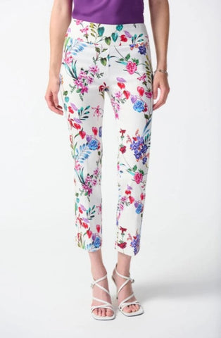 Joseph Ribkoff 242007 Vanilla/Multi Floral Print Pull On Cropped Ankle Pants