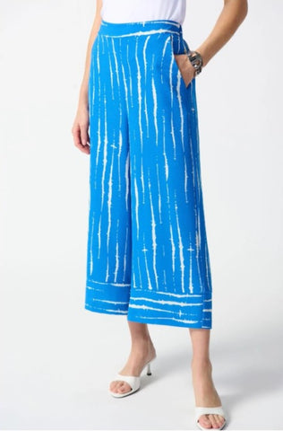 Joseph Ribkoff 242047 Blue/White Abstract Print Pull On Culotte Pants