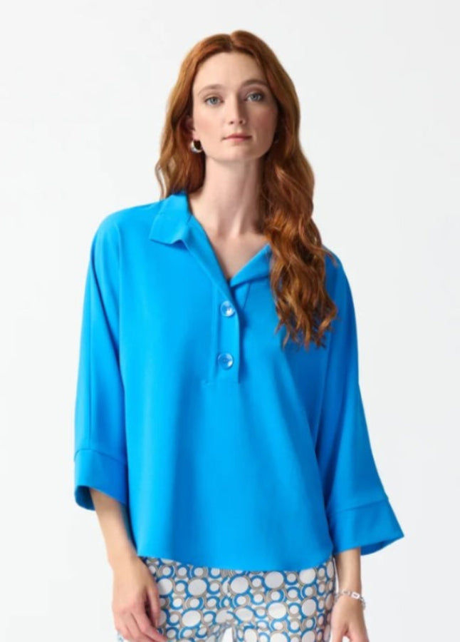 Joseph Ribkoff 242057 French Blue Collared 3/4 Sleeve Boxy Top