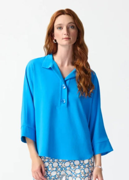 Joseph Ribkoff 242057 French Blue Collared 3/4 Sleeve Boxy Top