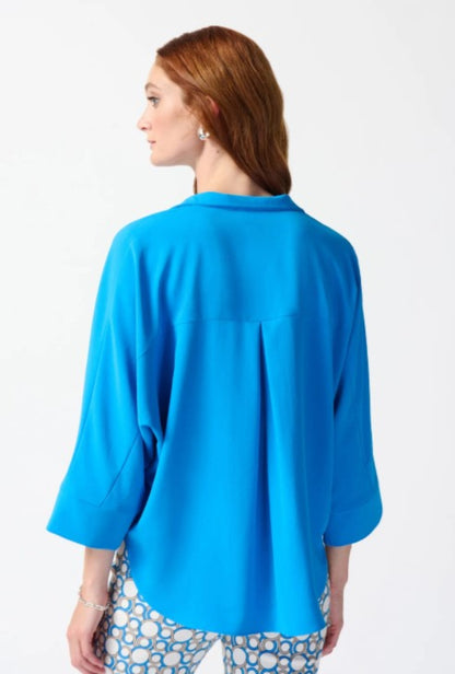 Joseph Ribkoff 242057 French Blue Collared 3/4 Sleeve Boxy Top