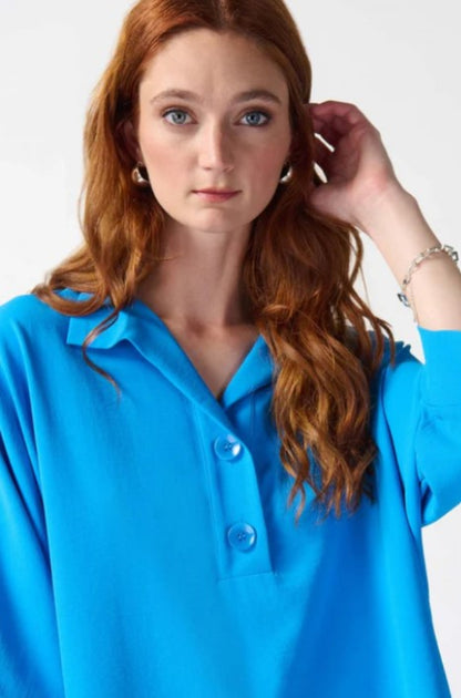 Joseph Ribkoff 242057 French Blue Collared 3/4 Sleeve Boxy Top