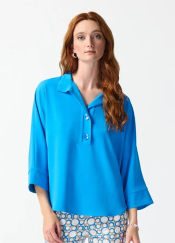 Joseph Ribkoff 242057 French Blue Collared 3/4 Sleeve Boxy Top