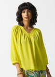 Joseph Ribkoff 242062 Sunlight Yellow V-Neck 3/4 Sleeve Peasant Gauze Top