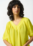 Joseph Ribkoff 242062 Sunlight Yellow V-Neck 3/4 Sleeve Peasant Gauze Top