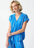 Joseph Ribkoff 242063 Blue/White Abstract Print V-Neck Short Sleeve Top