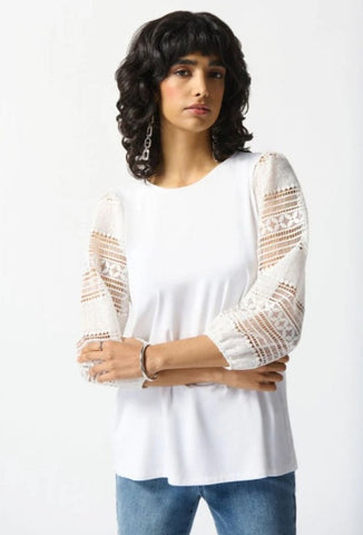 Joseph Ribkoff 242086 Vanilla Lace 3/4 Puff Sleeve Top