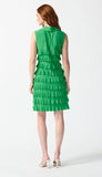 Joseph Ribkoff 242116 Island Green Tiered Ruffles Zip Front Sleeveless Shift Dress