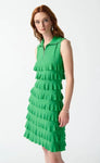 Joseph Ribkoff 242116 Island Green Tiered Ruffles Zip Front Sleeveless Shift Dress