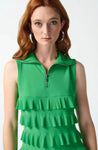 Joseph Ribkoff 242116 Island Green Tiered Ruffles Zip Front Sleeveless Shift Dress