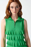 Joseph Ribkoff 242116 Island Green Tiered Ruffles Zip Front Sleeveless Shift Dress