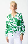 Joseph Ribkoff 242121 Green/Vanilla Abstract Print Puff Sleeve Top