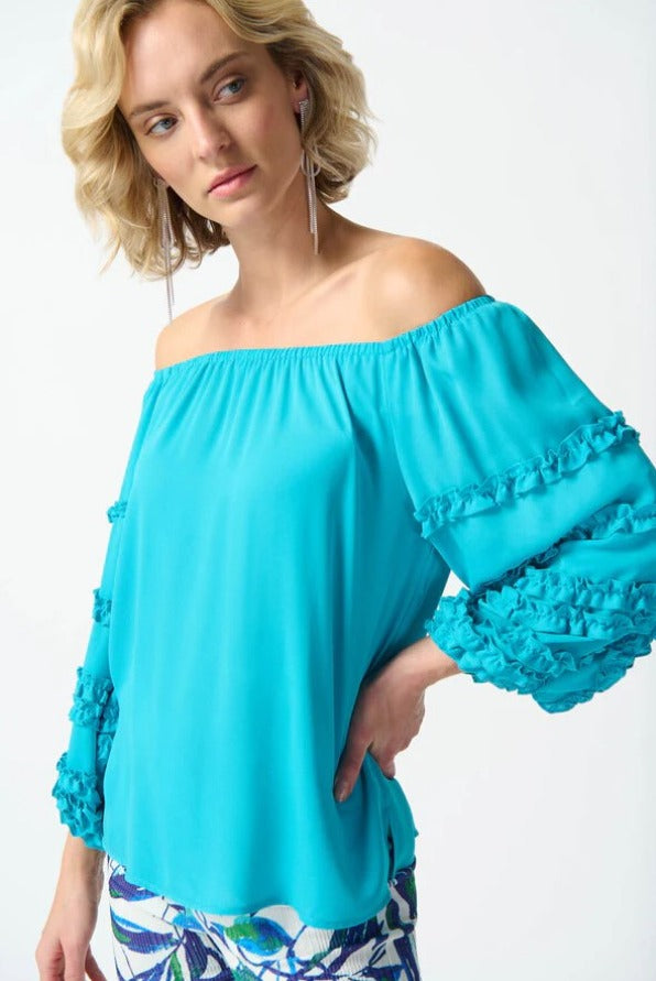 Joseph Ribkoff 242127 Aquamarine Off-Shoulder 3/4 Puff Sleeve Top