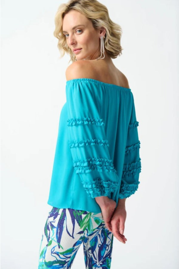 Joseph Ribkoff 242127 Aquamarine Off-Shoulder 3/4 Puff Sleeve Top