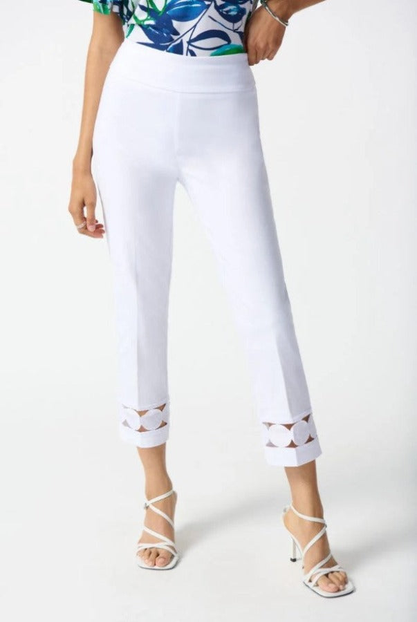 Joseph Ribkoff 242131 Embroidered Cutout Hem Pull On Cropped Pants