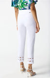 Joseph Ribkoff 242131 White Embroidered Cutout Hem Pull On Cropped Pants