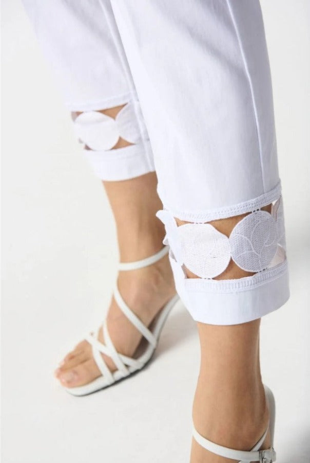 Joseph Ribkoff 242131 Embroidered Cutout Hem Pull On Cropped Pants