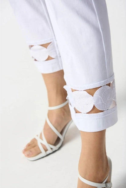 Joseph Ribkoff 242131 Embroidered Cutout Hem Pull On Cropped Pants