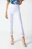 Joseph Ribkoff 242131 White Embroidered Cutout Hem Pull On Cropped Pants