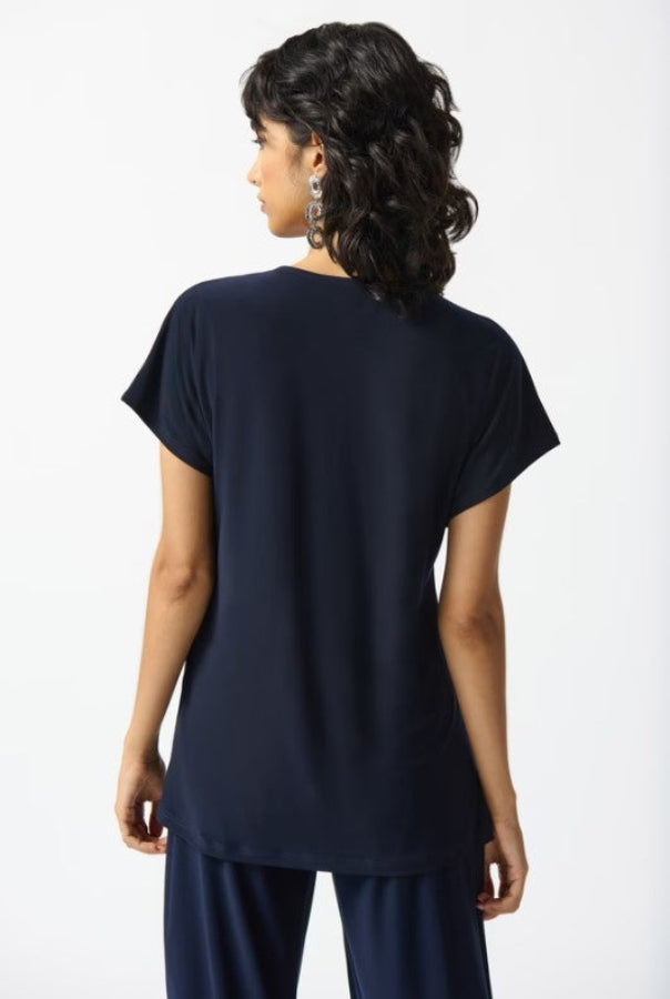Joseph Ribkoff 242132 Midnight Blue Lace Trim V-Neck Top