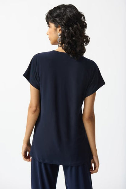 Joseph Ribkoff 242132 Midnight Blue Lace Trim V-Neck Top