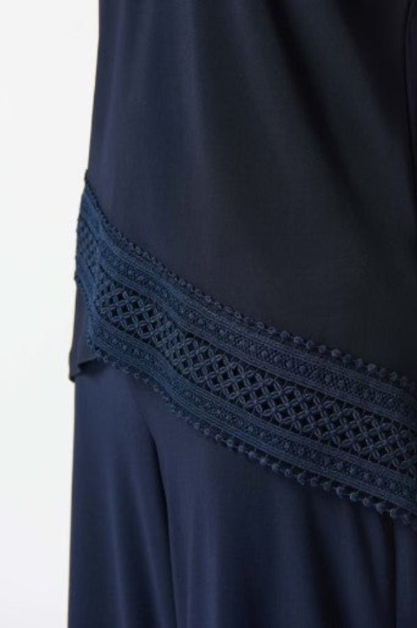 Joseph Ribkoff 242132 Midnight Blue Lace Trim V-Neck Top