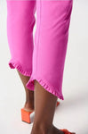 Joseph Ribkoff 242145 Pink Ruffled Bias Cut Hem Pull On Cropped Pants